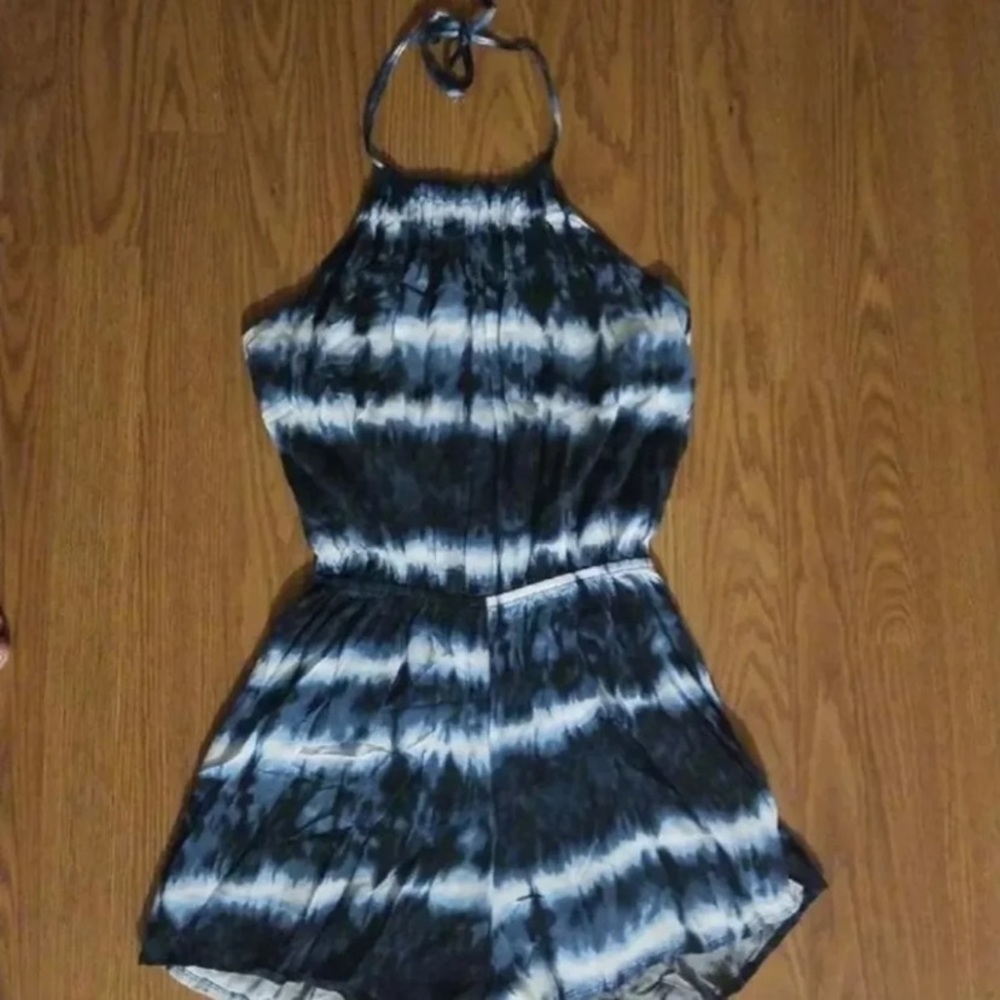 Wet Seal Black and White Tie-Dye Halter Romper